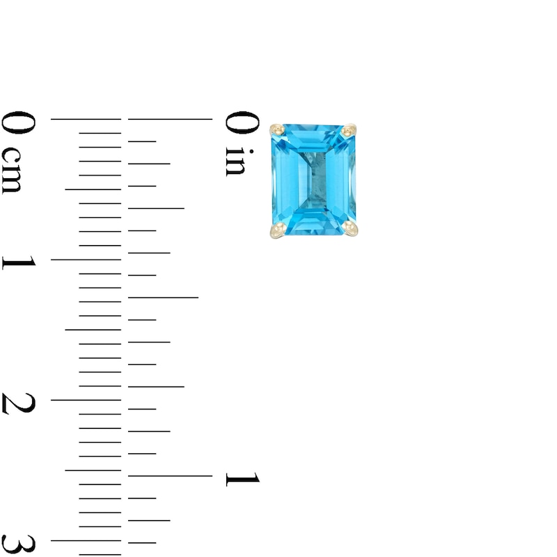 Main Image 3 of Emerald-Cut Swiss Blue Topaz Solitaire Stud Earrings in 10K Gold