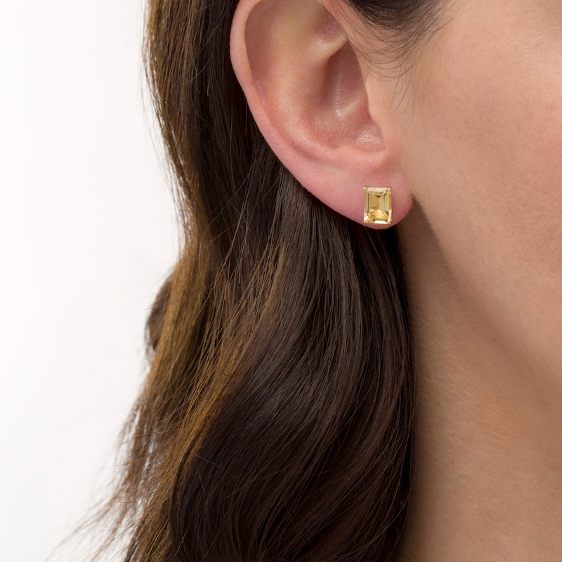 Main Image 2 of Emerald-Cut Citrine Solitaire Stud Earrings in 10K Gold