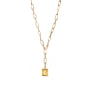 Emerald-Cut Citrine Solitaire and Paper Clip Chain "Y" Necklace in 10K Gold