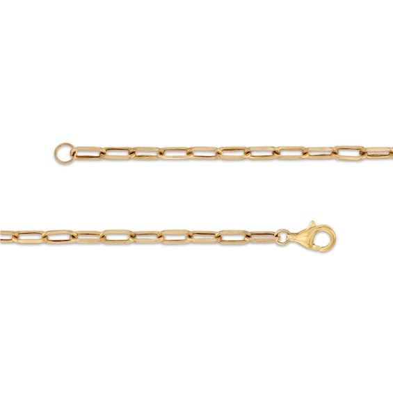Emerald-Cut Swiss Blue Topaz Solitaire and Paper Clip Chain Bracelet in 10K Gold - 7.25"
