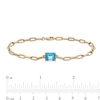 Emerald-Cut Swiss Blue Topaz Solitaire and Paper Clip Chain Bracelet in 10K Gold - 7.25"