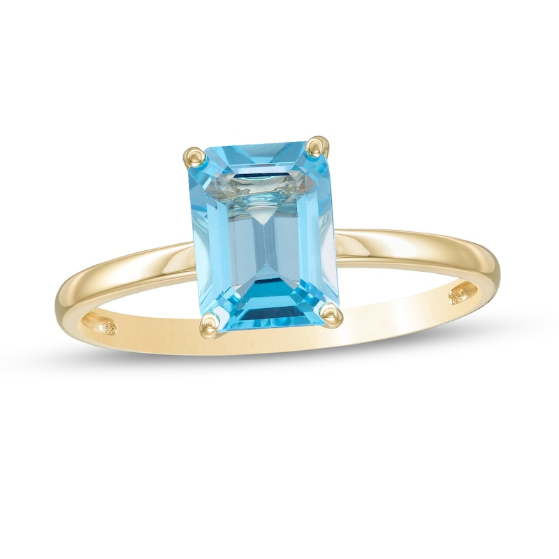Emerald-Cut Swiss Blue Topaz Solitaire Ring in 10K Gold|Peoples Jewellers