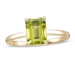 Emerald-Cut Peridot Solitaire Ring in 10K Gold