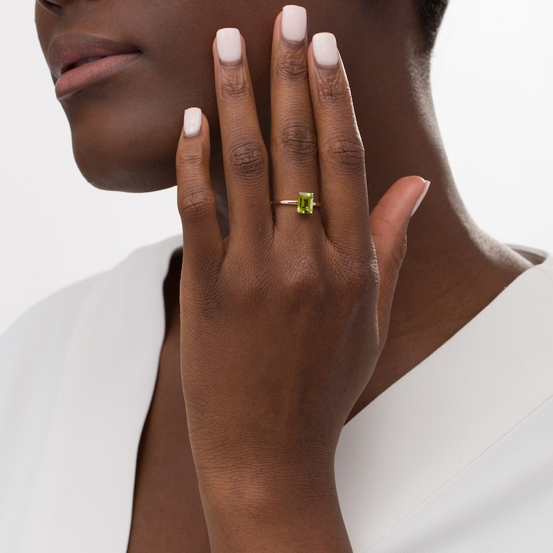 Main Image 2 of Emerald-Cut Peridot Solitaire Ring in 10K Gold