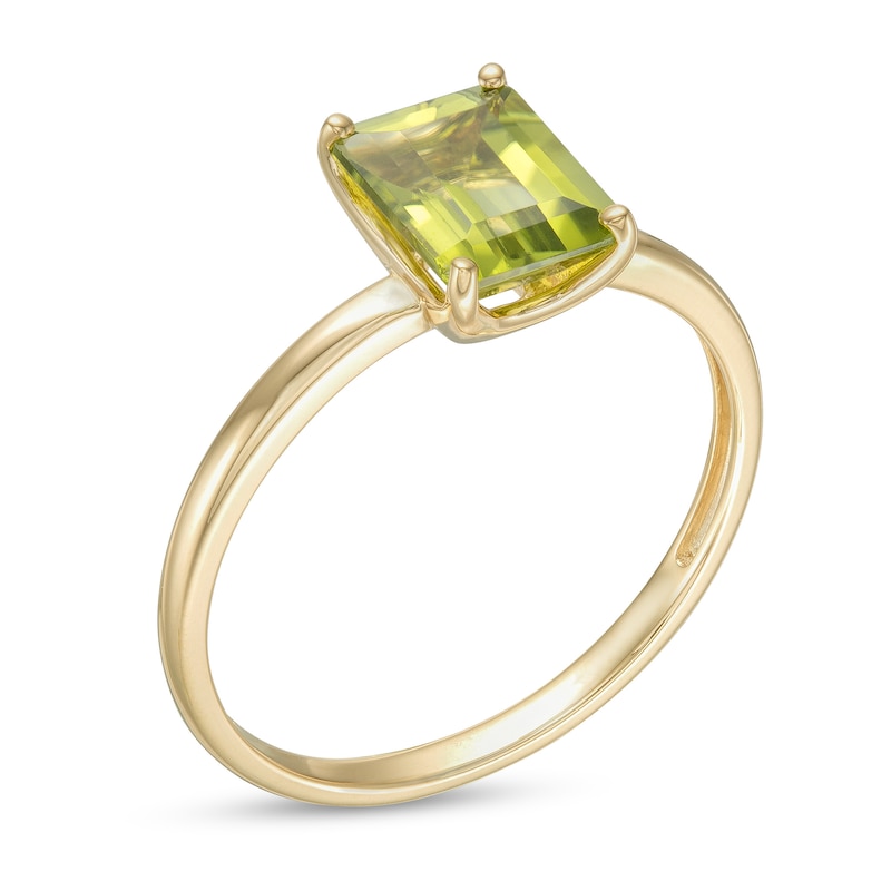 Emerald-Cut Peridot Solitaire Ring in 10K Gold