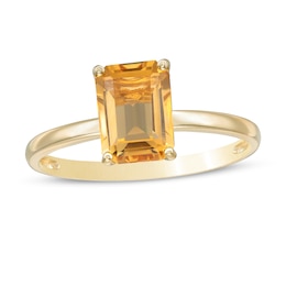 Emerald-Cut Citrine Solitaire Ring in 10K Gold