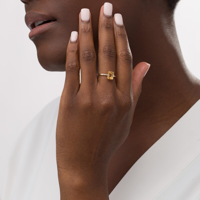 Main Image 2 of Emerald-Cut Citrine Solitaire Ring in 10K Gold