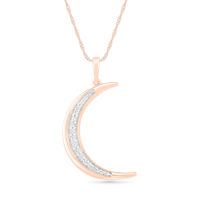 Main Image 1 of 0.085 CT. T.W. Diamond Crescent Moon Pendant in 10K Rose Gold