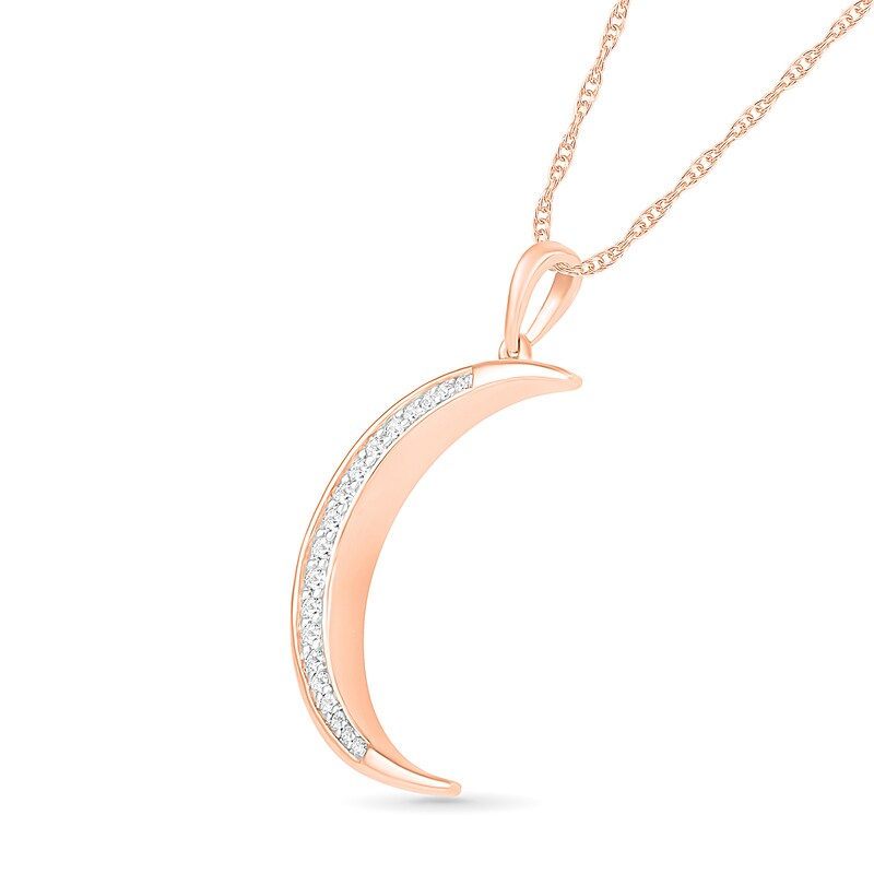 Main Image 2 of 0.085 CT. T.W. Diamond Crescent Moon Pendant in 10K Rose Gold