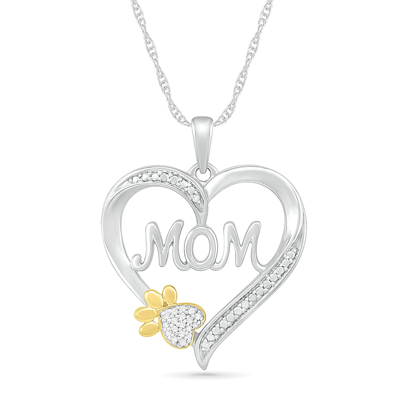 Diamond Accent Heart "Mom" with Paw Pendant in Sterling Silver and 10K Gold|Peoples Jewellers