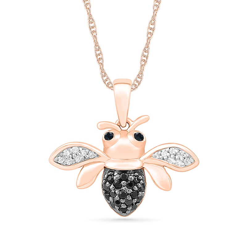 0.115 CT. T.W. Black Enhanced and White Diamond Bee Pendant in 10K Rose Gold