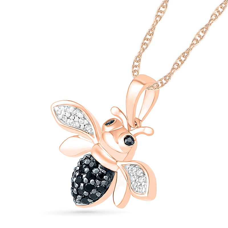0.115 CT. T.W. Black Enhanced and White Diamond Bee Pendant in 10K Rose Gold