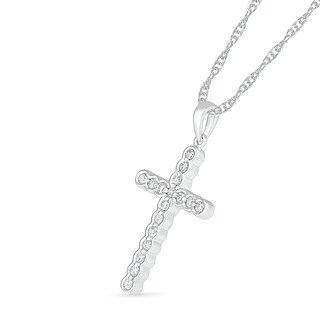 0.23 CT. T.W. Diamond Scalloped Cross Necklace in 10K White Gold