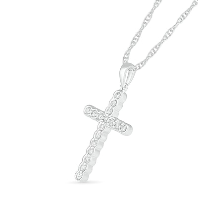 0.23 CT. T.W. Diamond Scalloped Cross Necklace in 10K White Gold