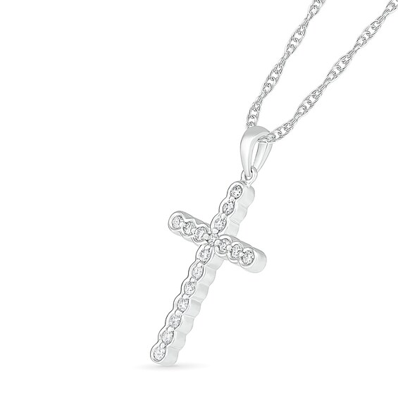 0.23 CT. T.W. Diamond Scalloped Cross Necklace in 10K White Gold