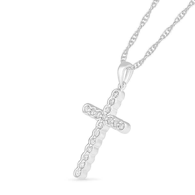 Main Image 2 of 0.23 CT. T.W. Diamond Scalloped Cross Necklace in 10K White Gold