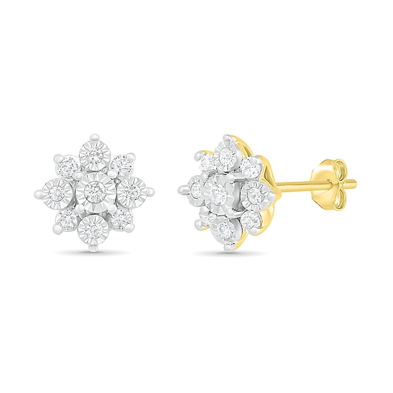 Main Image 2 of 0.145 CT. T.W. Diamond Sunburst Stud Earrings in 10K Gold