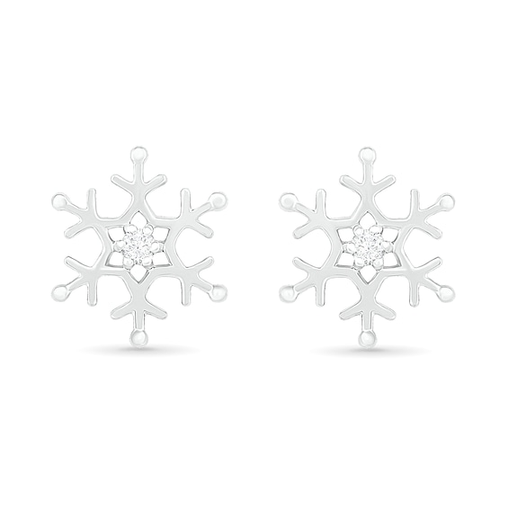 0.04 CT. T.W. Diamond Solitaire Snowflake Stud Earrings in 10K White Gold