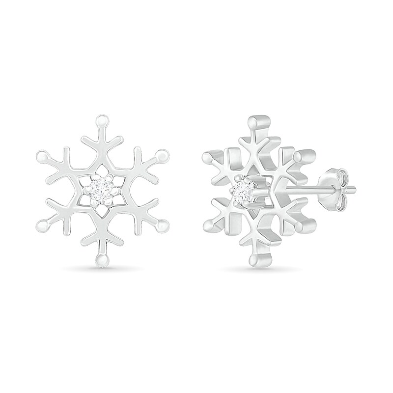 Main Image 2 of 0.04 CT. T.W. Diamond Solitaire Snowflake Stud Earrings in 10K White Gold