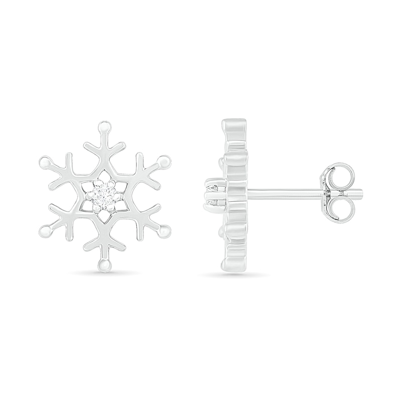 Main Image 3 of 0.04 CT. T.W. Diamond Solitaire Snowflake Stud Earrings in 10K White Gold