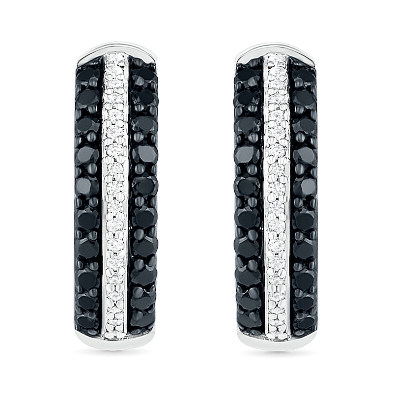 0.45 CT. T.W. Black Enhanced and White Diamond Multi-Row Hoop Earrings in 10K White Gold