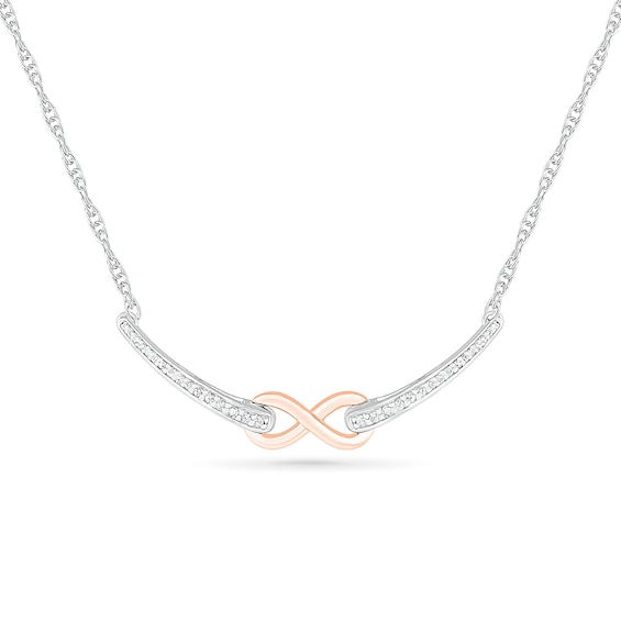 0.115 CT. T.W. Diamond Infinity Necklace in Sterling Silver and 10K Rose Gold
