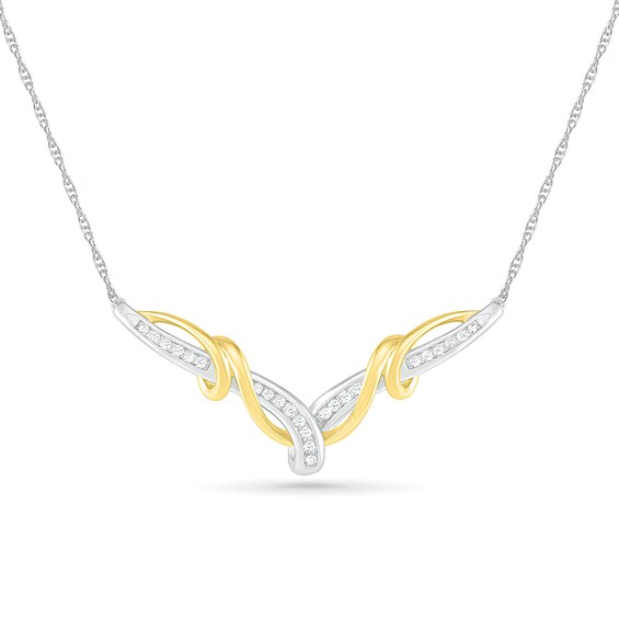 0.23 CT. T.W. Diamond "V" Twist Necklace in Sterling Silver and 10K Gold
