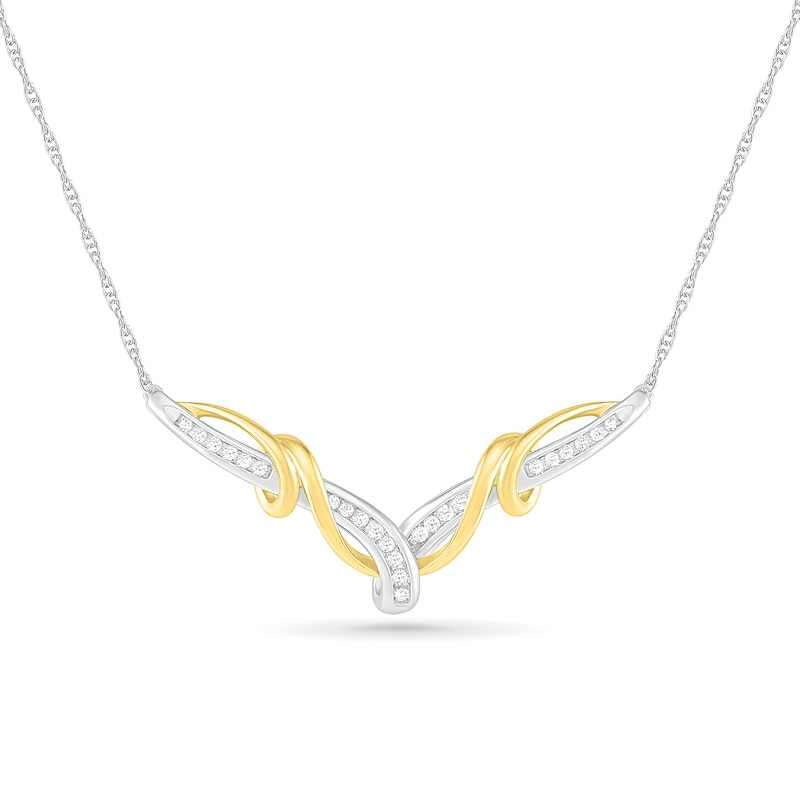 0.23 CT. T.W. Diamond "V" Twist Necklace in Sterling Silver and 10K Gold|Peoples Jewellers