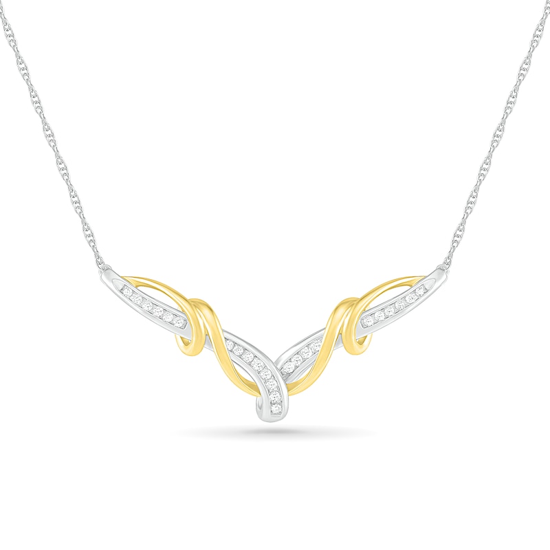 0.23 CT. T.W. Diamond "V" Twist Necklace in Sterling Silver and 10K Gold
