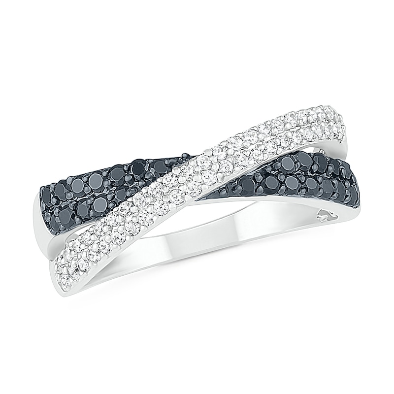 0.45 CT. T.W. Black Enhanced and White Diamond Crossover Ring in 10K White Gold|Peoples Jewellers