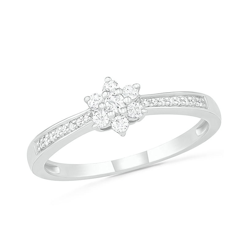0.18 CT. T.W. Composite Diamond Flower Promise Ring in 10K White Gold