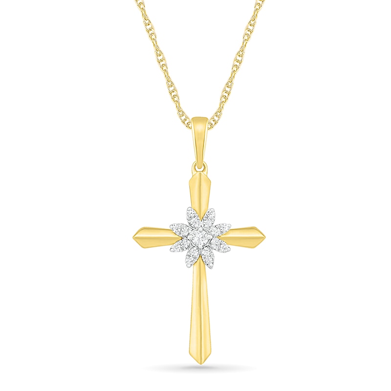 0.085 CT. T.W. Diamond Flower Cross Pendant in 10K Gold|Peoples Jewellers