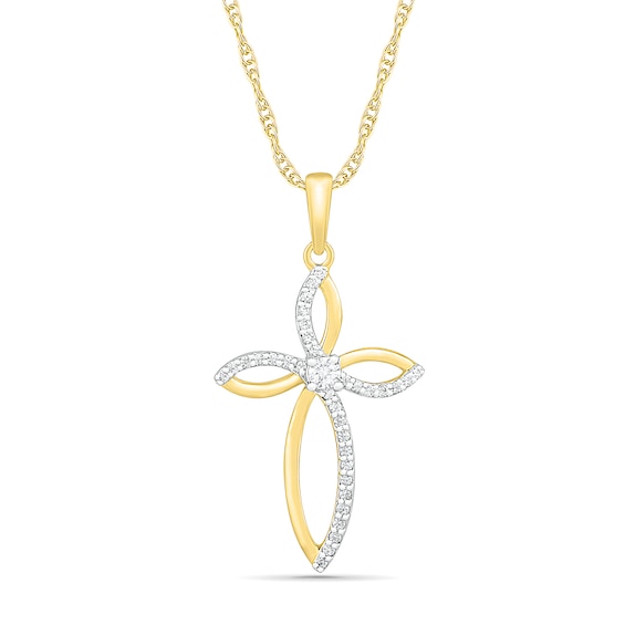 0.145 CT. T.W. Diamond Loop Cross Pendant in 10K Gold