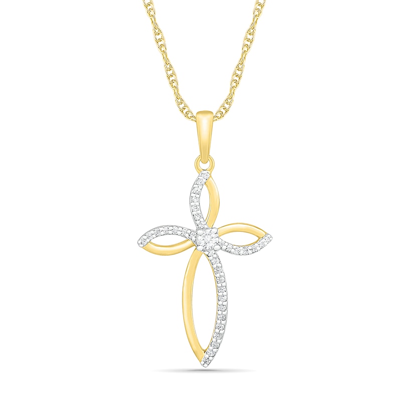 0.145 CT. T.W. Diamond Loop Cross Pendant in 10K Gold|Peoples Jewellers