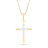 Thumbnail Image 1 of 0.065 CT. T.W. Baguette and Round Diamond Cross Pendant in 10K Gold