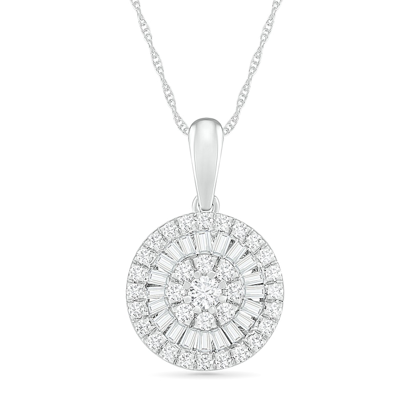 0.45 CT. T.W. Composite Baguette and Round Diamond Double Frame Pendant in 10K White Gold|Peoples Jewellers