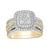 Thumbnail Image 1 of 1.23 CT. T.W. Baguette and Round Multi-Diamond Double Cushion-Shape Frame Bridal Set in 10K Gold