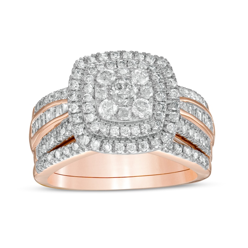 1.23 CT. T.W. Multi-Diamond Double Cushion-Shape Frame Bridal Set in 10K Rose Gold|Peoples Jewellers