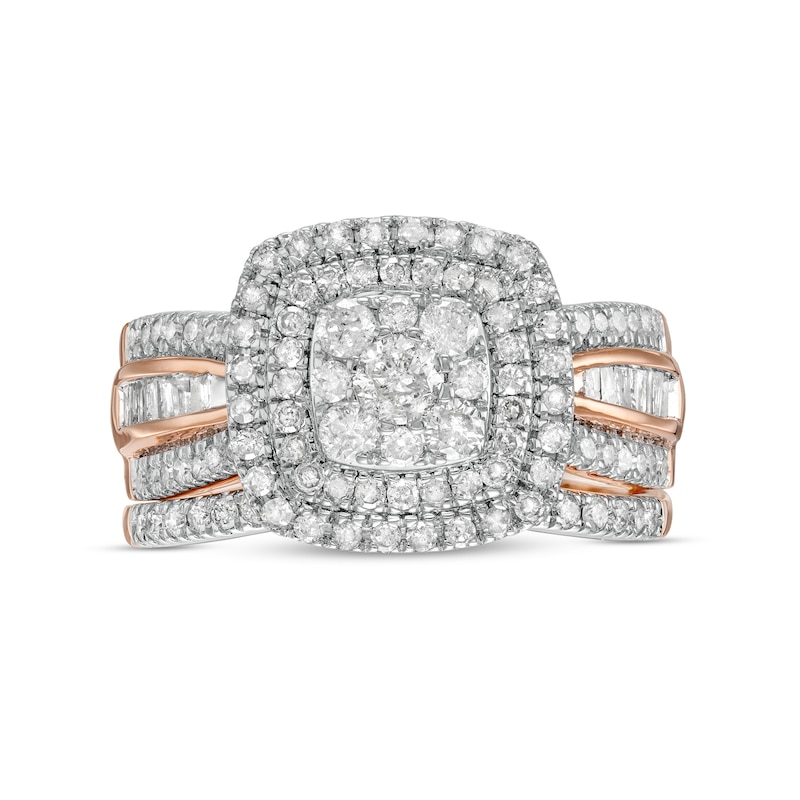 Main Image 4 of 1.23 CT. T.W. Multi-Diamond Double Cushion-Shape Frame Bridal Set in 10K Rose Gold