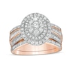 Thumbnail Image 0 of 1.23 CT. T.W. Composite Baguette and Round Diamond Double Oval-Shape Frame Bridal Set in 10K Rose Gold