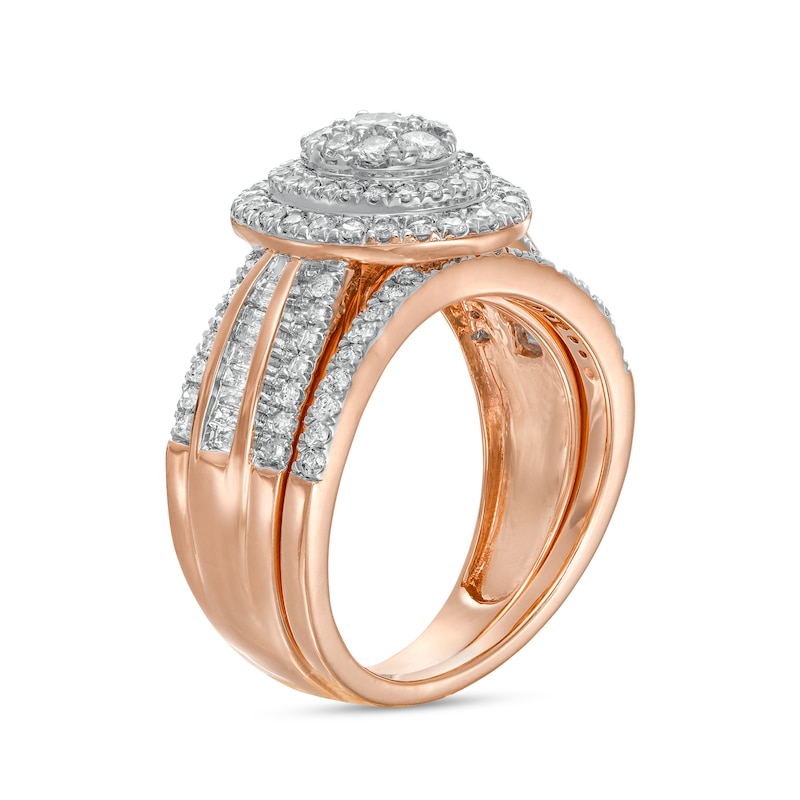 Main Image 3 of 1.23 CT. T.W. Composite Baguette and Round Diamond Double Oval-Shape Frame Bridal Set in 10K Rose Gold