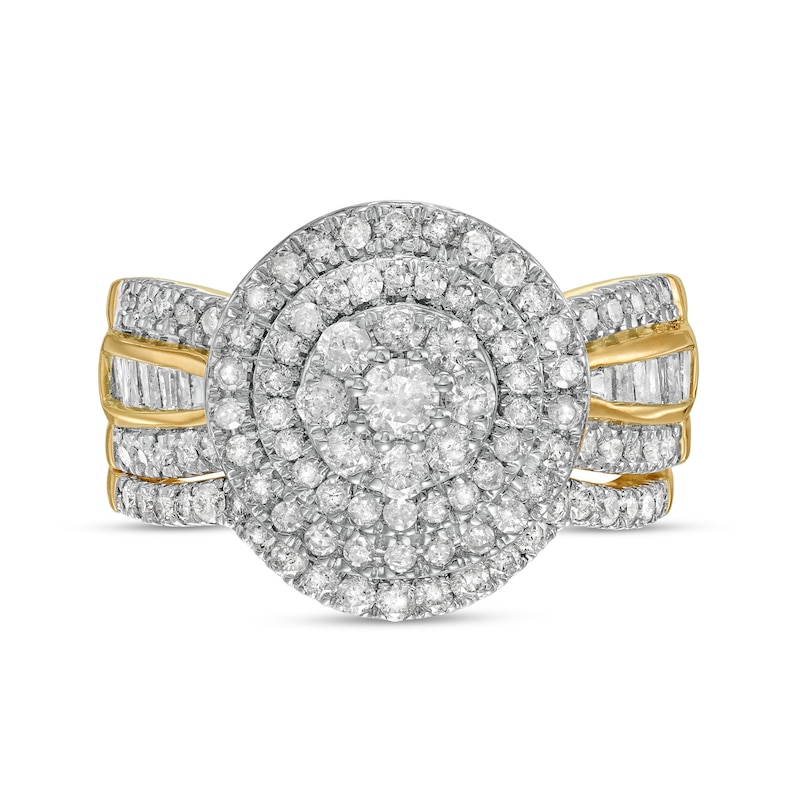 1.23 CT. T.W. Composite Baguette and Round Diamond Double Frame Bridal Set in 10K Gold