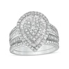 Thumbnail Image 0 of 1.23 CT. T.W. Composite Baguette and Round Diamond Layered Pear-Shape Frame Bridal Set in 10K White Gold