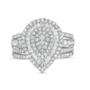 Thumbnail Image 3 of 1.23 CT. T.W. Composite Baguette and Round Diamond Layered Pear-Shape Frame Bridal Set in 10K White Gold