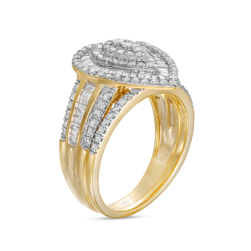 Main Image 3 of 1.23 CT. T.W. Pear-Shaped Multi-Diamond Layered Triple Frame Bridal Set in 10K Gold