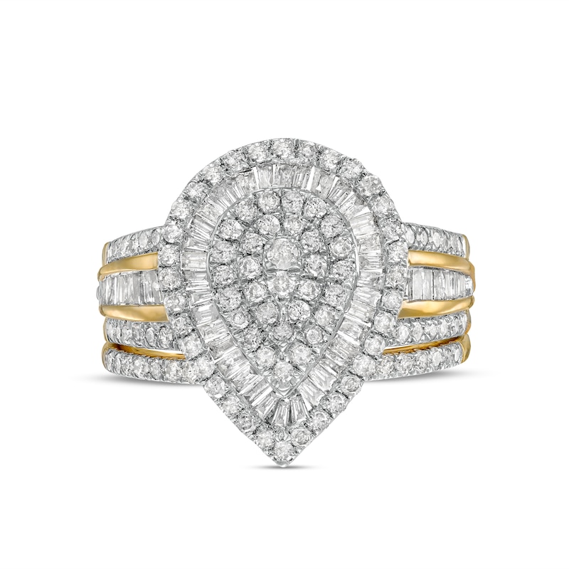 Main Image 4 of 1.23 CT. T.W. Pear-Shaped Multi-Diamond Layered Triple Frame Bridal Set in 10K Gold