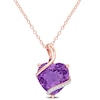 Thumbnail Image 1 of 12.0mm Heart-Shaped Amethyst and 0.05 CT. T.W. Diamond Ribbon Overlay Pendant in Sterling Silver with Rose Rhodium