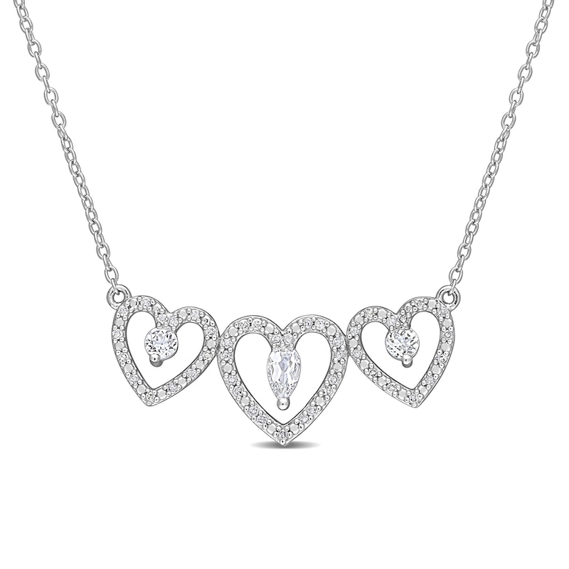 Pear-Shaped and Round White Topaz with 0.19 CT. T.W. Diamond Heart Outline Trio Necklace in Sterling Silver - 17"