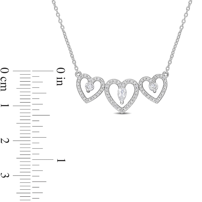 Main Image 3 of Pear-Shaped and Round White Topaz with 0.19 CT. T.W. Diamond Heart Outline Trio Necklace in Sterling Silver - 17"