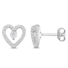 3.0mm White Topaz and 0.20 CT. T.W. Diamond Heart Outline Stud Earrings in Sterling Silver